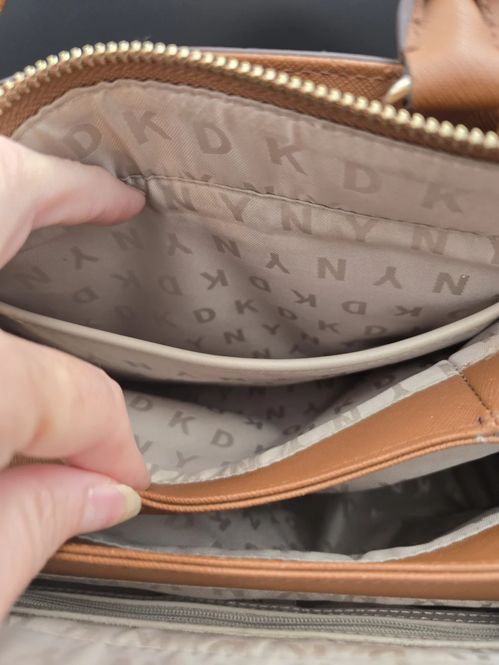 Dkny Beige and Tan Logo Satchel